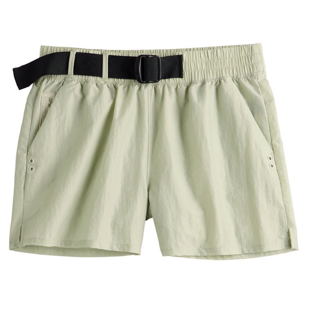 NWT FLX Buckle-Front Twill Woven Active Shorts High Rise Relaxed Green XS, M, XL - Picture 2 of 5